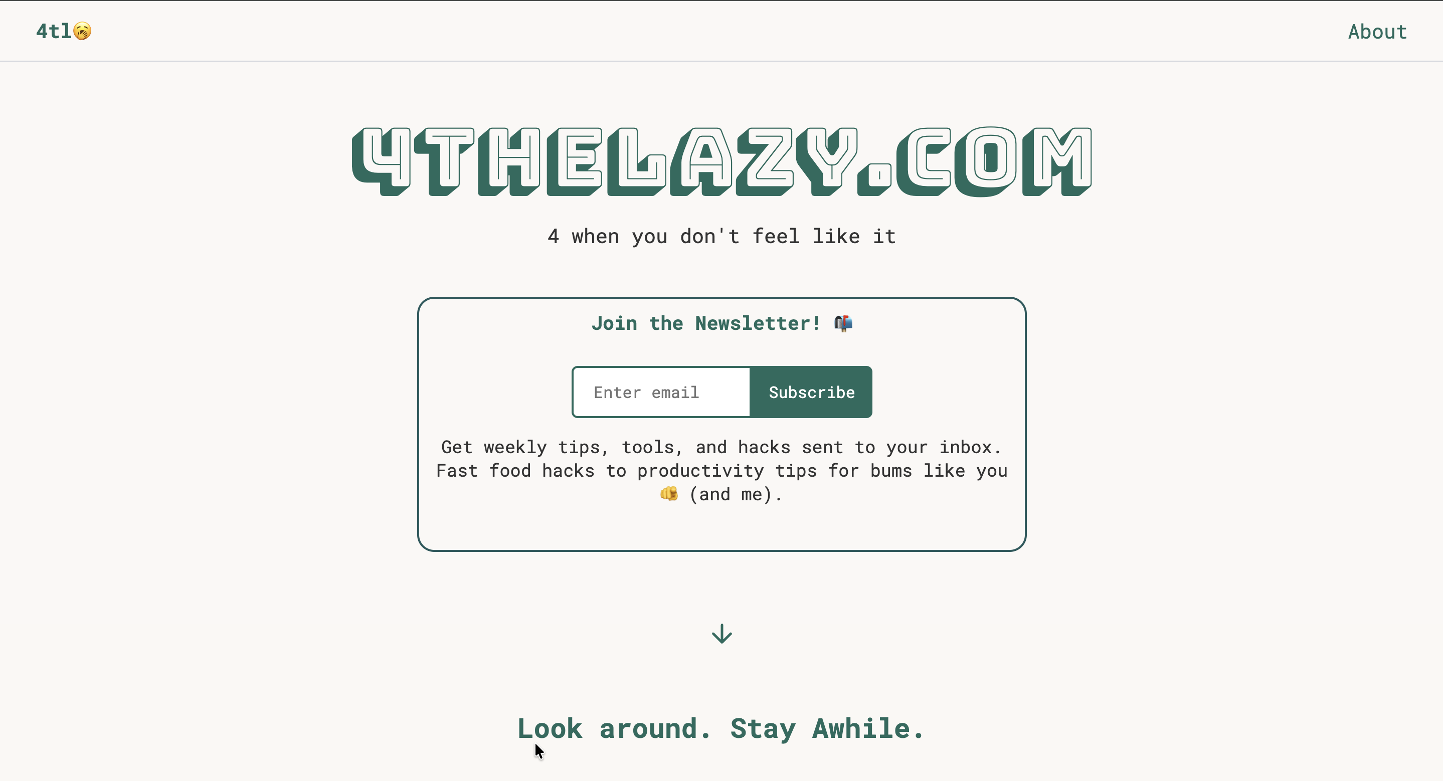 Hero section screenshot of 4 The Lazy website